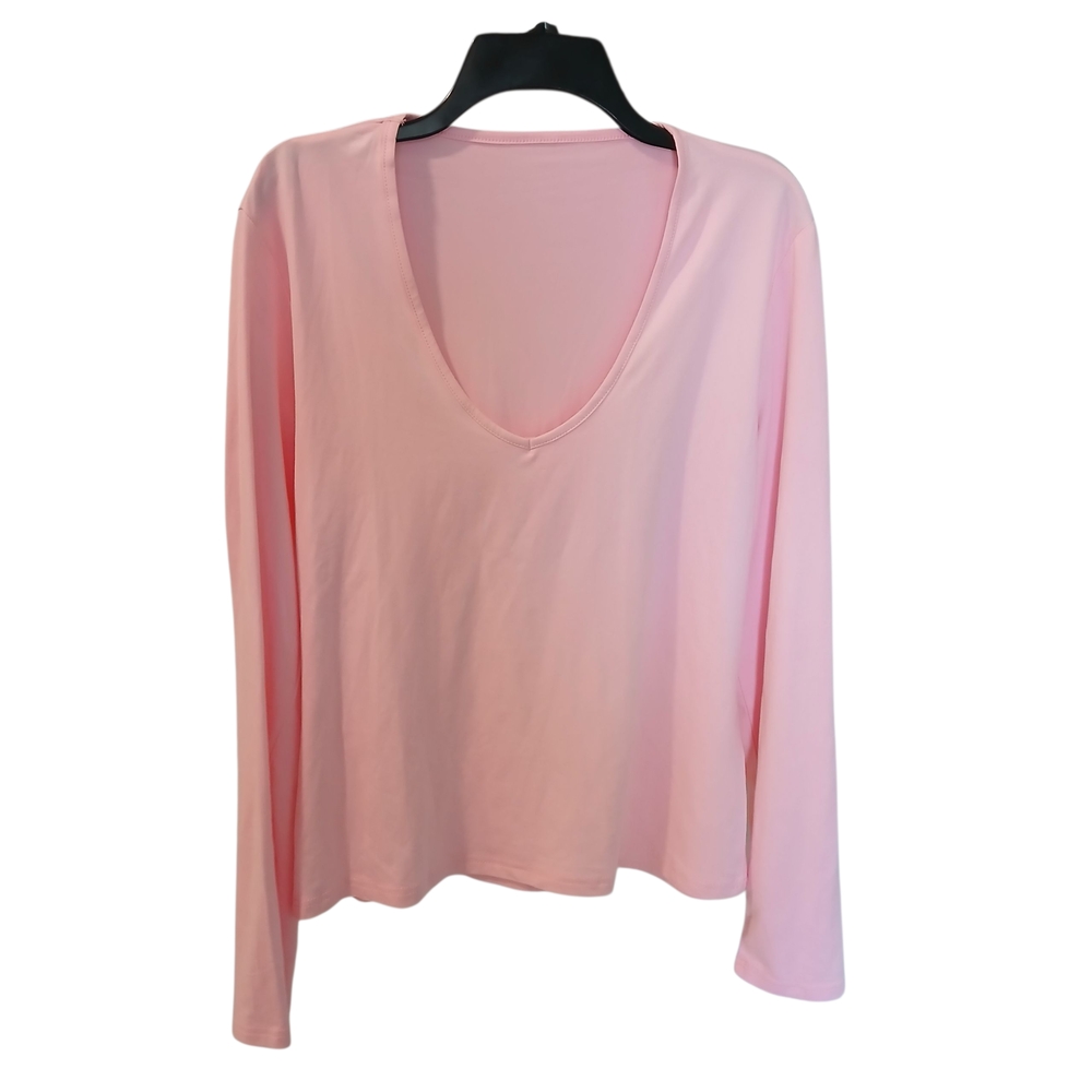 New Unbranded Pink V-Neck‎ Long Sleeve V-Neck Tshirt Stretchy Soft XXL